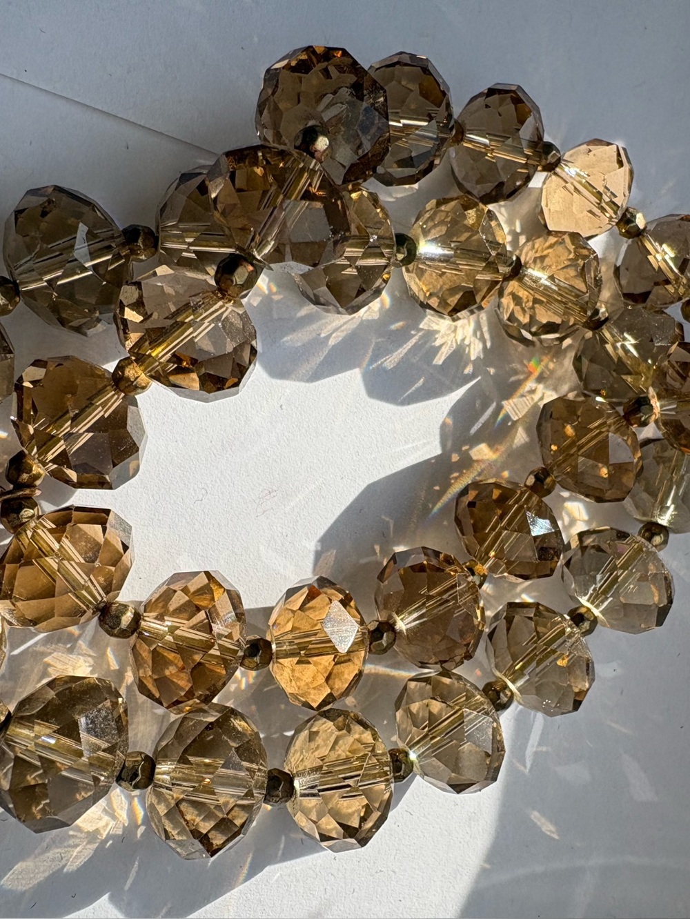 Vintage Champagne faceted crystal glass Bead double strand bracelet #233